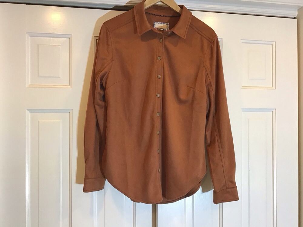 Pilcro Faux Suede Brown Blouse Women Sz M Luxury Minimalist Old Money Academia